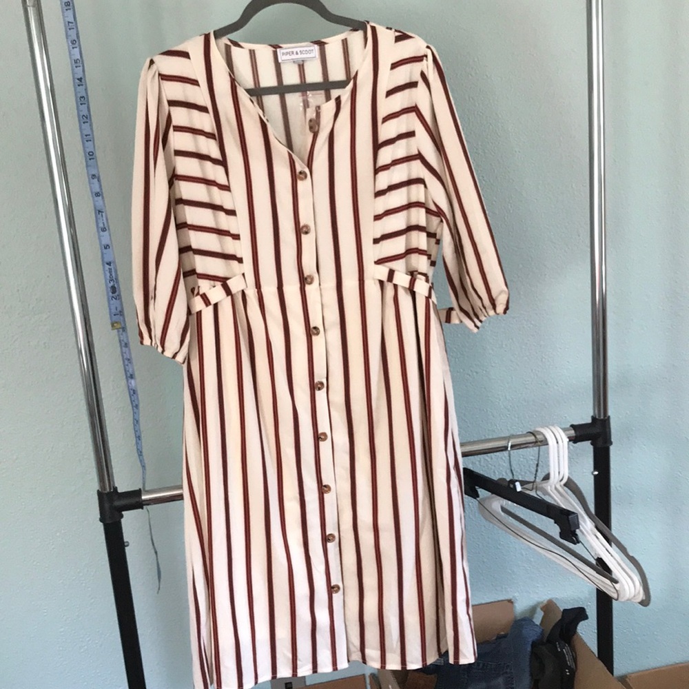 Button front midi dress stripes